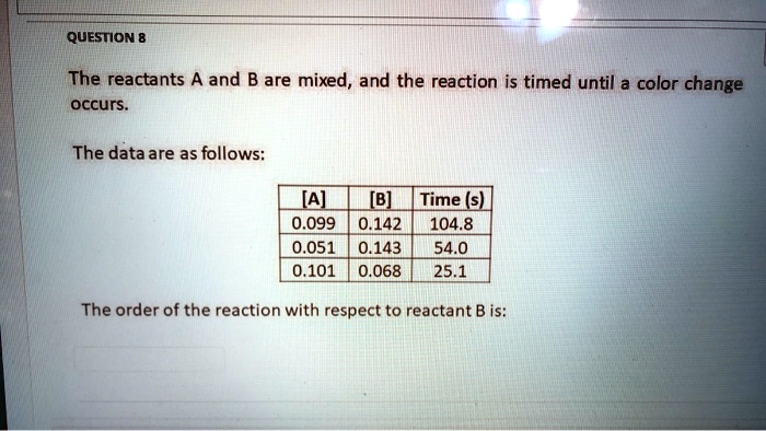 SOLVED: QUESTION 8 The reactants A and B are mixed, and the reaction is ...