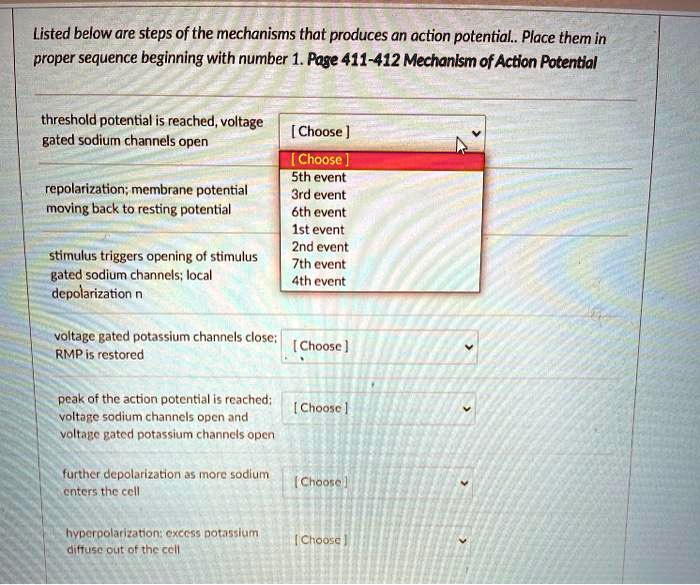 SOLVED: Listed below are steps of the mechanisms that produce an action ...