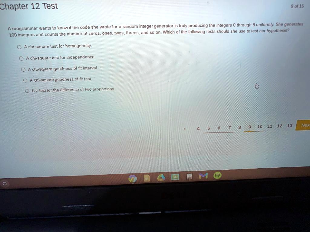 SOLVED: Chapter 12 Test 9 to 15 To know if the code she wrote for a ...