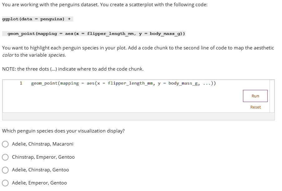 You are working with the penguins dataset. You create a scatterplot ...