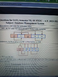 Juestions for LAT2, sentester VT, IE. EXTC - A.Y, 20123-202.
Subject: Database Managentent System
3WFend BCML
Aterte