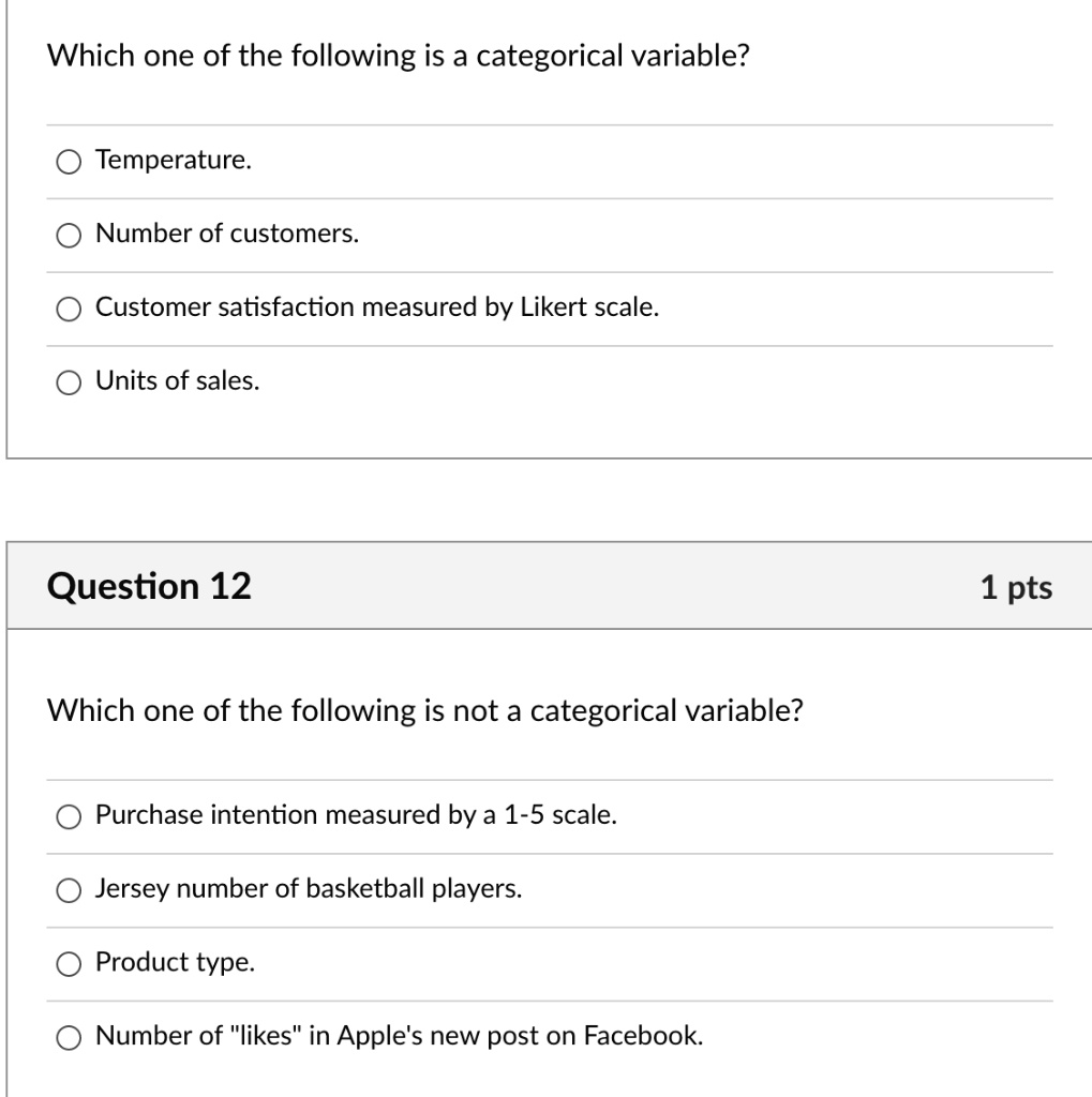 SOLVED: Which one of the following is a categorical variable