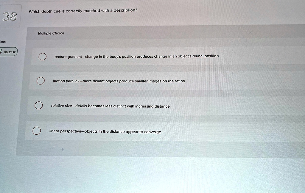 Which Depth Cue Is Correctly Matched With A Description