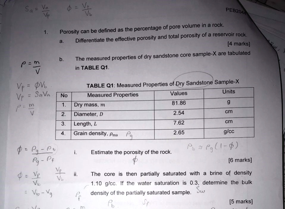 SOLVED: Texts: SaF Vo Vp =V Vb PEB2044 1. Porosity can be defined as ...