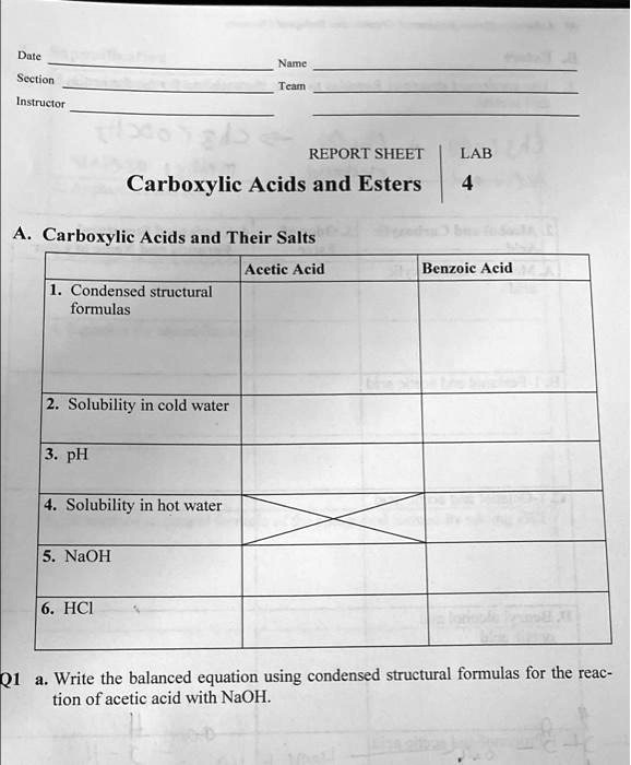 SOLVED Name Date Section Instructor Team REPORT SHEET Carboxylic