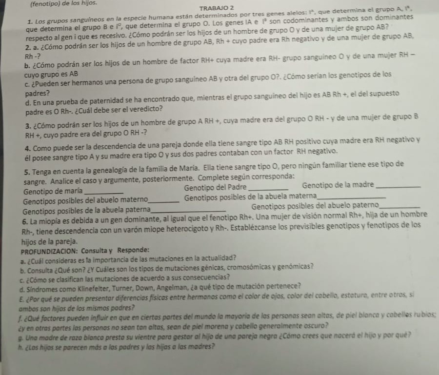 SOLVED: (fenotipo) De Los Hijos. TRABAJO 2 1. Los Grupos Sanguíneos En ...