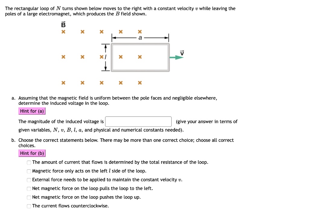 SOLVED: The rectangular loop of N turns shown below moves to the right ...