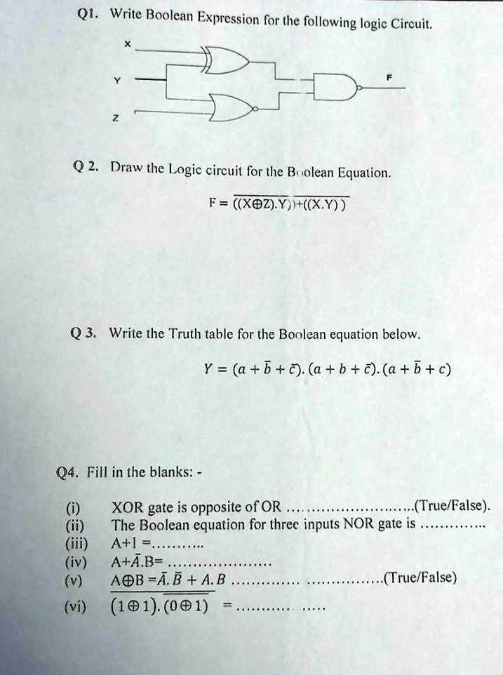 Q1. Write Boolean Expression for the following logic Circuit. Y Z X F ...