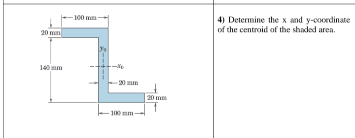 4) Determine the x and y-coordinate of the centroid of the shaded area.
