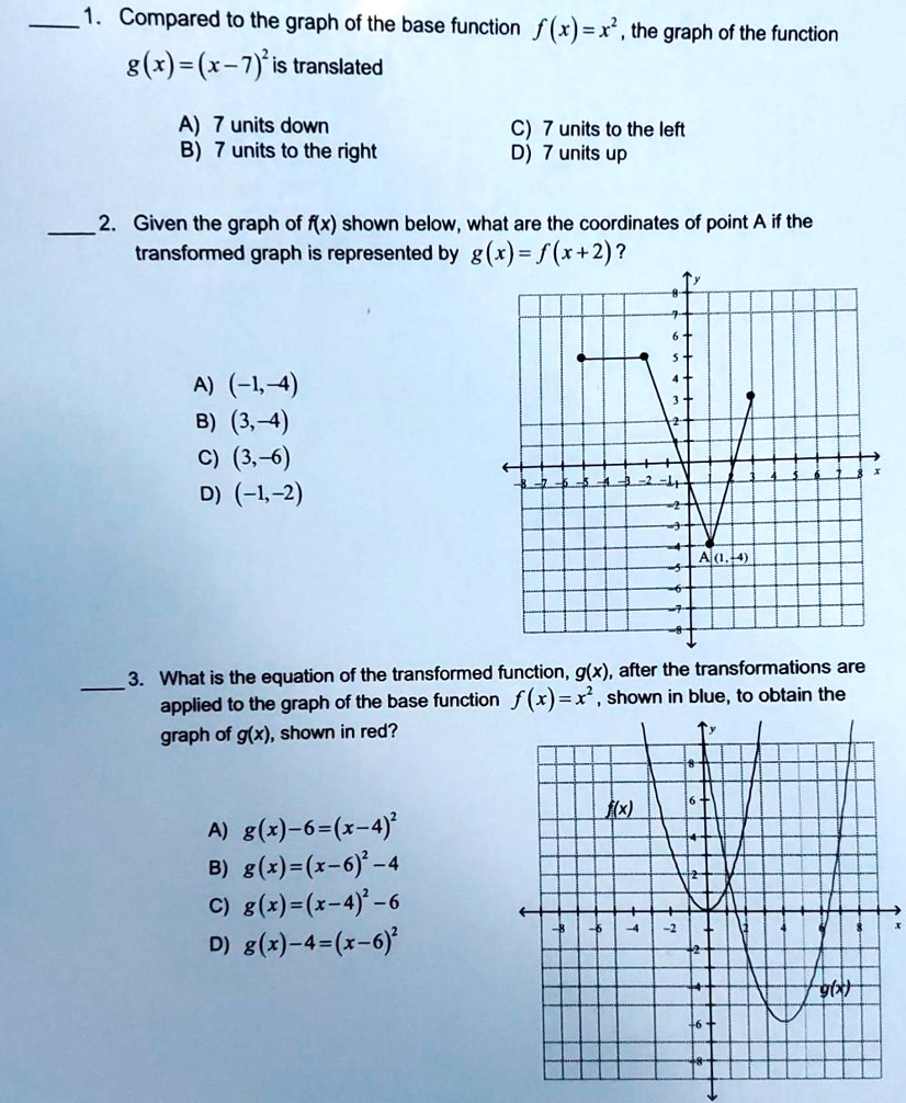 Solved Compared To The Graph Of The Base Function F R X The Graph Of The Function G X X 7 Is Translated A Units Down B Units To The Right C Units To Solved Compared To The Graph Of The Base Function F R X The Graph Of The Function G X X 7 Is Translated A Units Down B Units To The Right C Units To