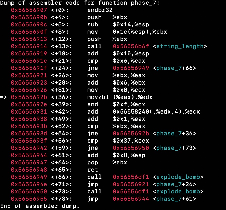 SOLVED Please help with phase 7 of the binary bomb lab. The output has