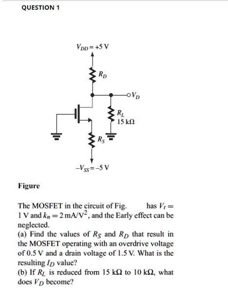 QUESTION 1 VDD = +5 V RD Rs -Vss=-5 V VD RL 15 ?? Figure The MOSFET in ...
