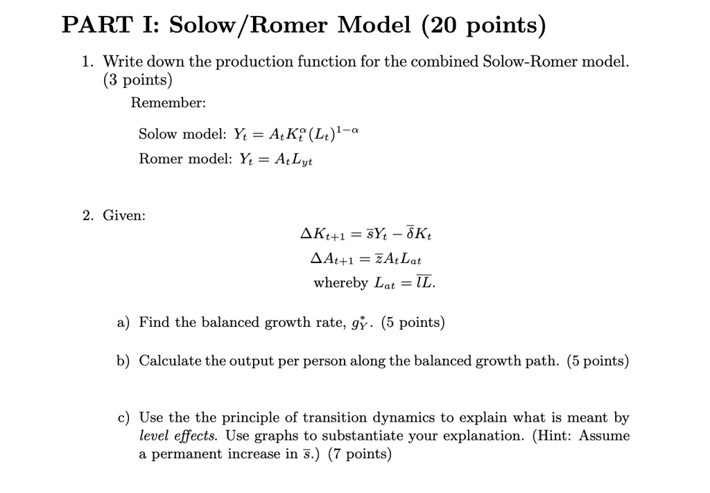 SOLVED PART I Solow Romer Model 20 points 1. Write down the