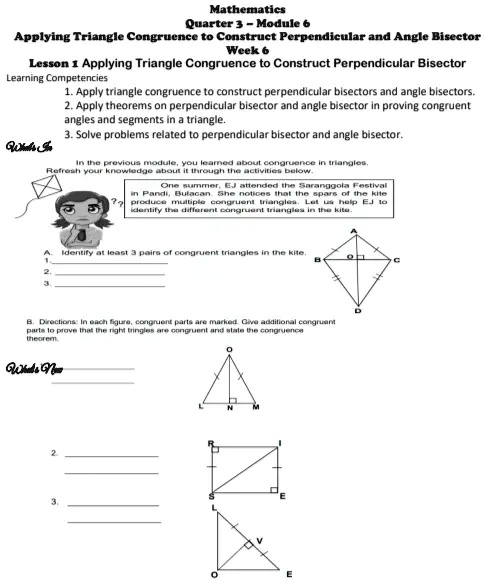 SOLVED: Mathematics Quarter Module Applying Triangle Congruence to ...
