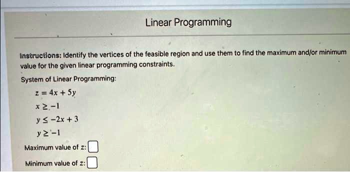 Linear Programming Instructions: Identify the vertices of the feasible ...