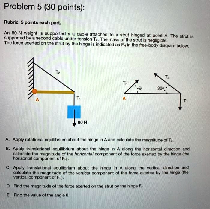 SOLVED: Problem 5 (30 points): Rubric: 5 points each part. An 80-N ...