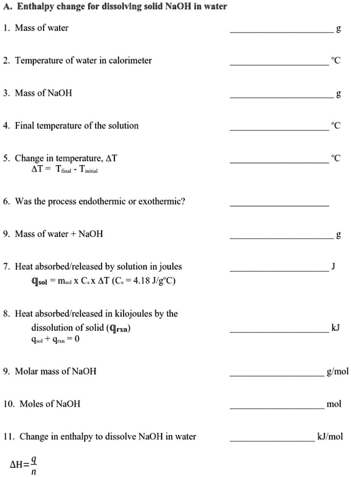 SOLVED Enthalpy change for dissolving solid NaOH in water Mass of