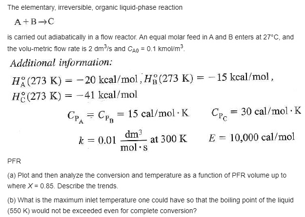 SOLVED: The elementary, irreversible, organic liquid-phase reaction A ...