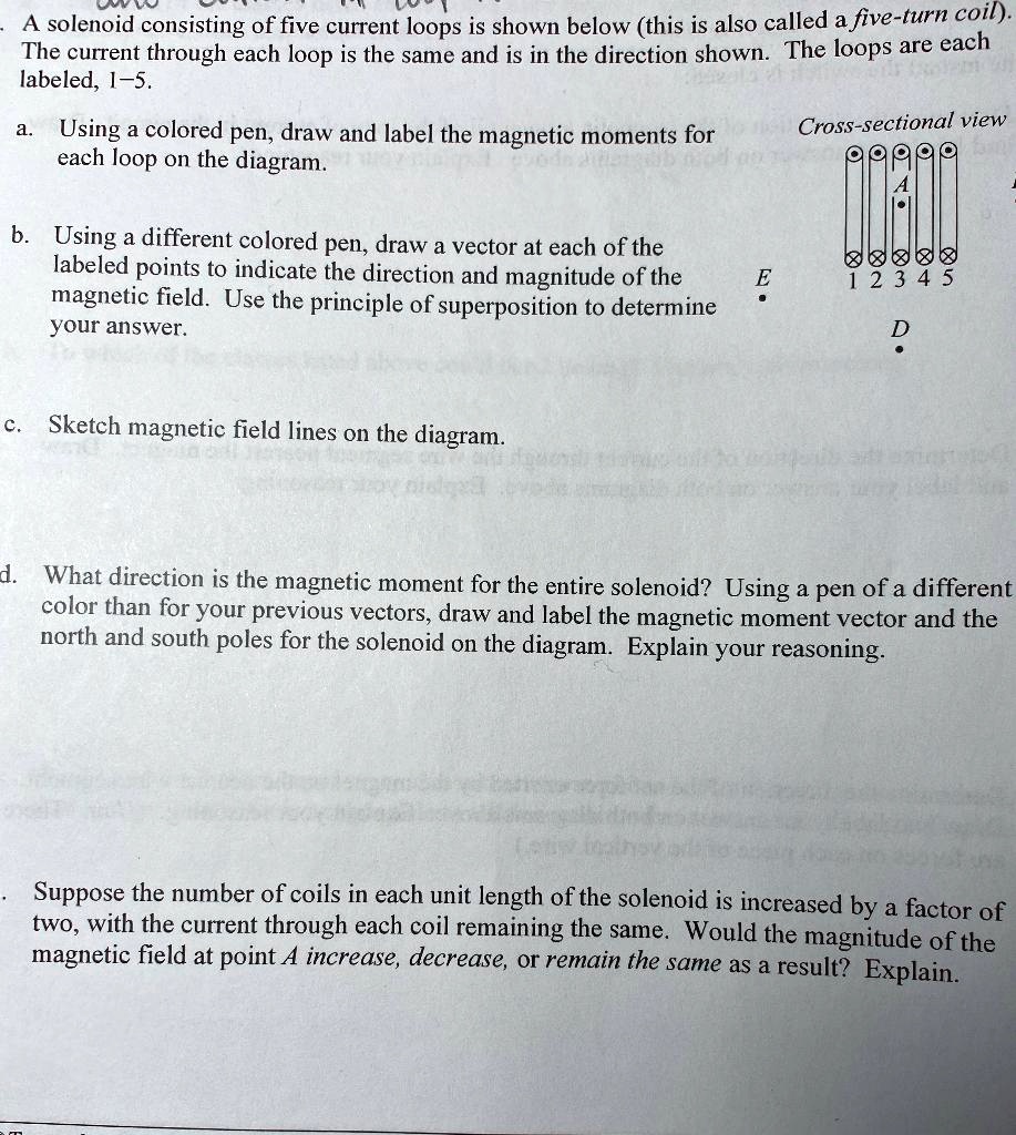 SOLVED: Eeid solenoid consisting of five current loops is shown below ...