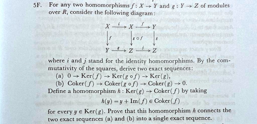 SOLVED: For Any Two Homomorphisms F: X -> Y And G: Y -> Z Of Modules ...