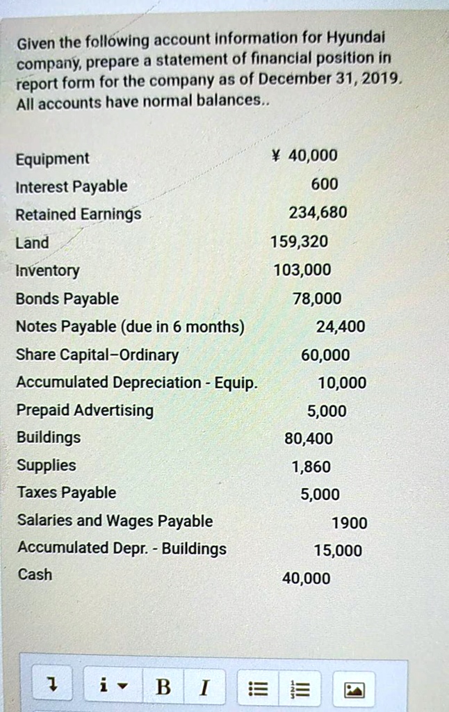 Solved Given The Following Account Information For Hyundai Company Prepare A Statement Of 0166