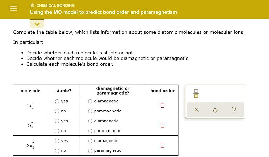 Solved Chemical Bonding Using The Mo Model To Predict Bond Order And