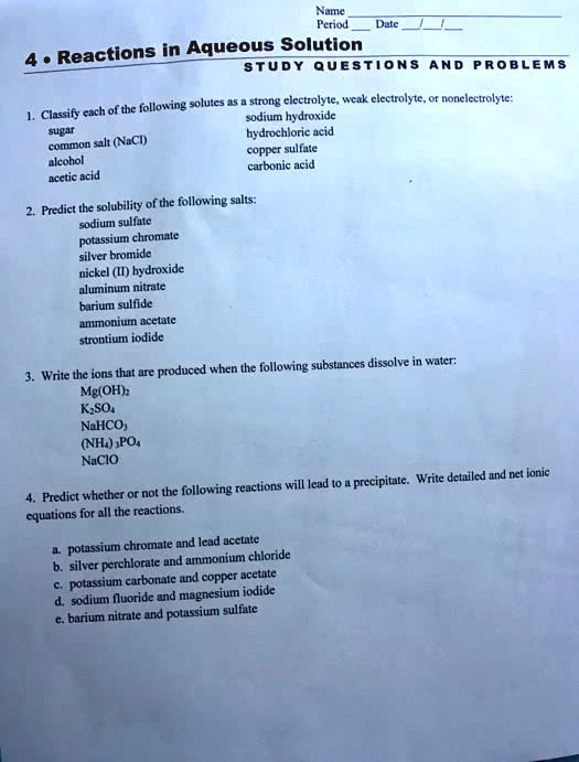 SOLVED ' Classify each of the following solutes as a strong