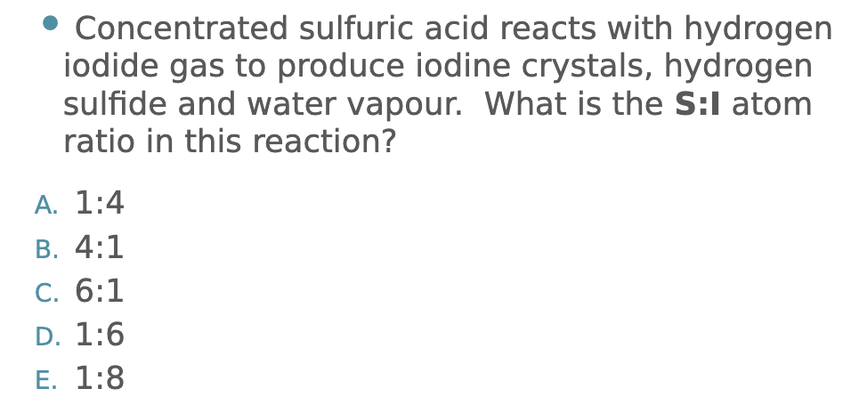 Solved Concentrated Sulfuric Acid Reacts With Hydrogen Iodide Gas To Produce Iodine Crystals