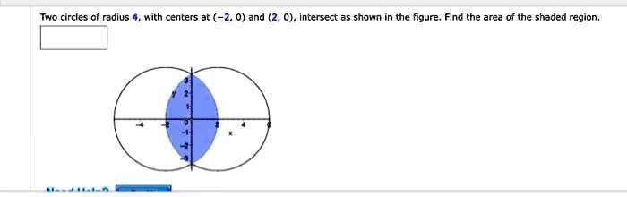 SOLVED: circles of radius with centers at (-2, 0) and (2, 0), intersect ...