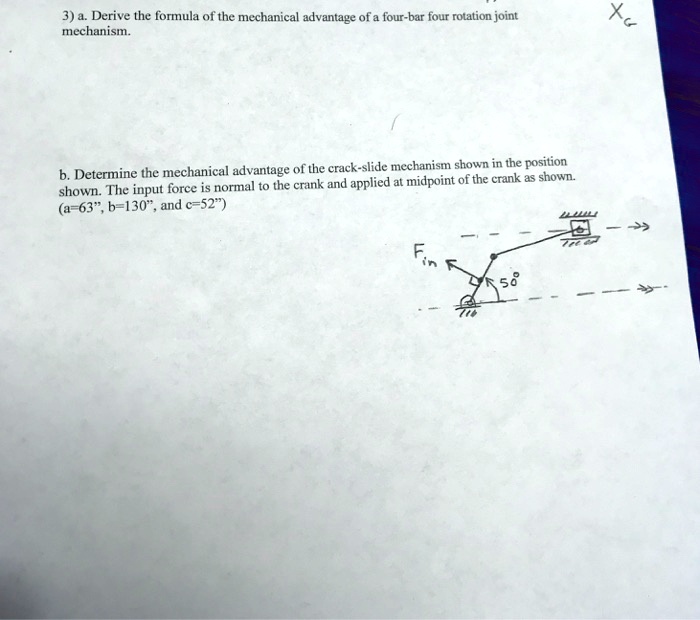 SOLVED a. Derive the formula for the mechanical advantage of a four
