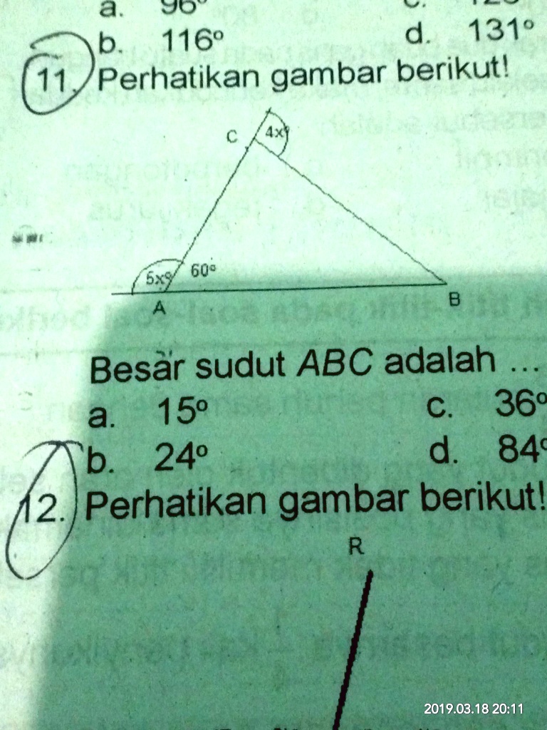 SOLVED: 11.perhatikan Gambar Berikut! Besar Sudut ABC Adalah... A. 15 ...