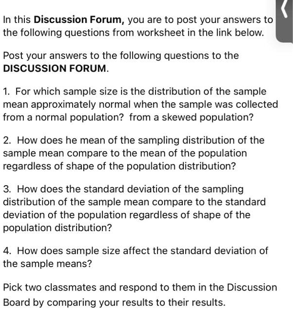 Solved In This Discussion Forum You Are To Post Your Answers To The Following Questions From Worksheet In The Link Below Post Your Answers To The Following Questions To The Discussion Forum For