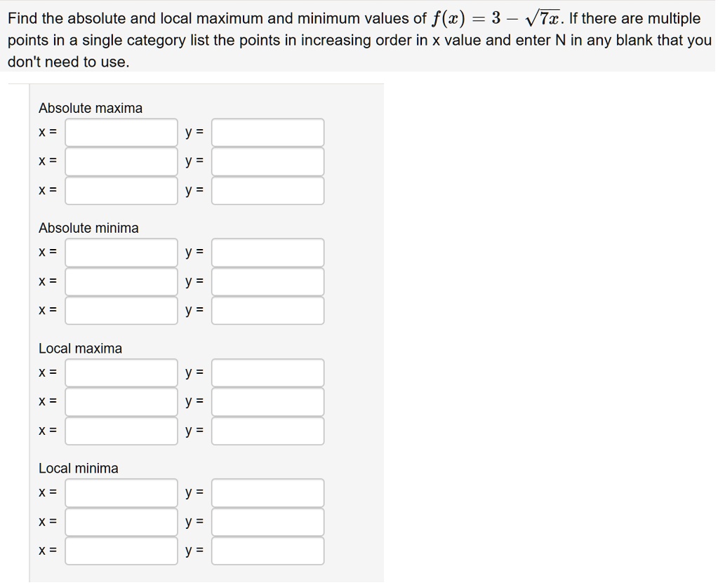 SOLVED: Find the absolute and local maximum and minimum values of f(w ...