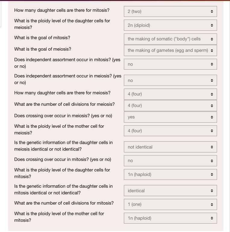 SOLVED How many daughter cells are there for mitosis? 2 (two) What is