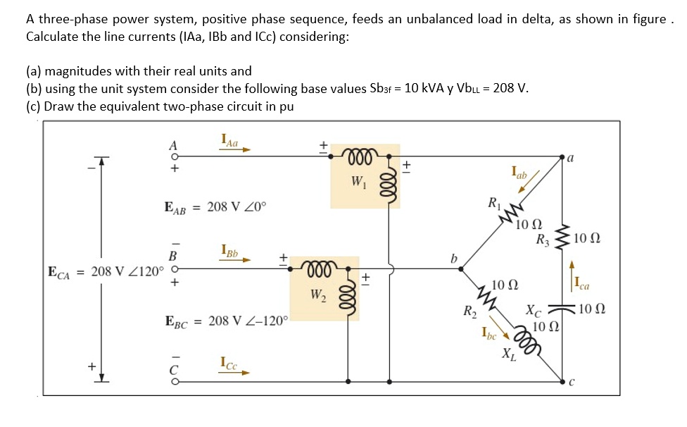 SOLVED: A three-phase power system, positive phase sequence, feeds an ...