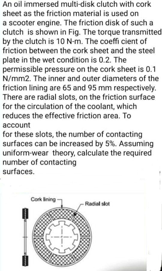SOLVED An oilimmersed multidisk clutch with cork sheet as the friction material is used on a
