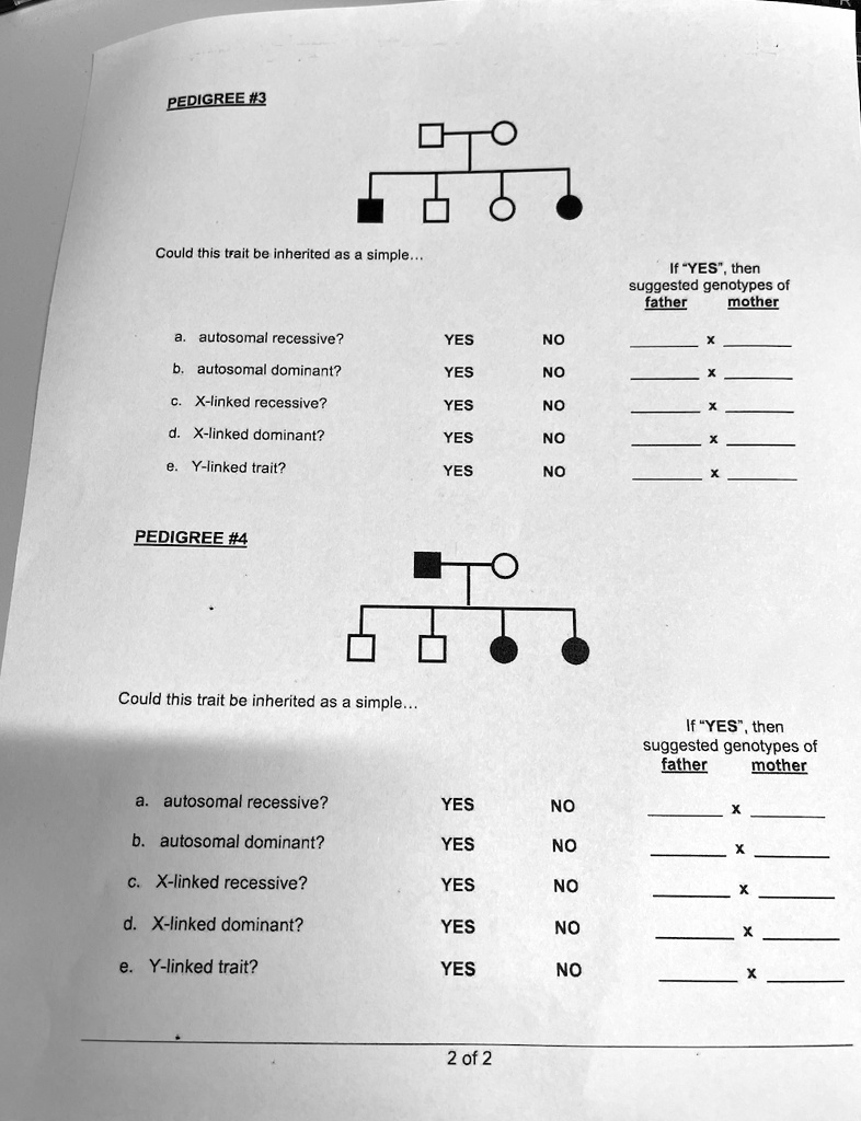 SOLVED: PEDIGREE #2 Could this trait be inherited as simple? If "YES ...
