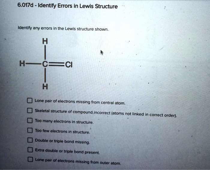 SOLVED: Identify any errors in the Lewis structure shown: HS = Cl Lone ...