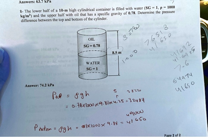 SOLVED: The lower half of a 10-m high cylindrical container is filled ...