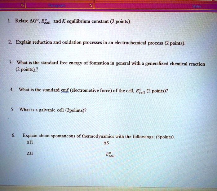 SOLVED:Relate AG" Ecall and K equilibrium constant points) Explain ...
