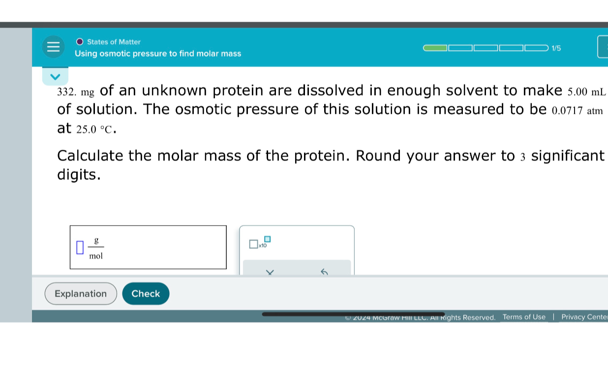 SOLVED: States of Matter Using osmotic pressure to find molar mass 332