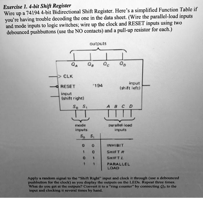 Solved Exercise 1 4 Bit Shift Register Wire Up A 74194 4 Bit Bidirectional Shift Register 6531