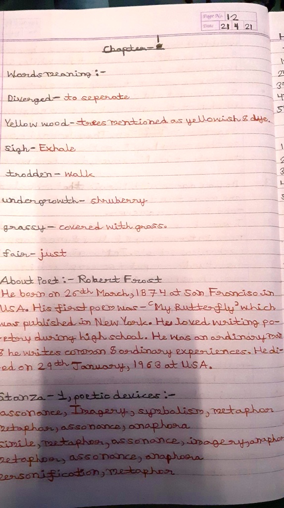 SOLVED: 'road not taken summary class 9th'