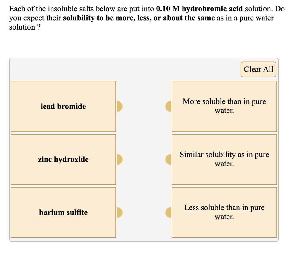 SOLVED Each of the insoluble salts below are put into 0.10 M