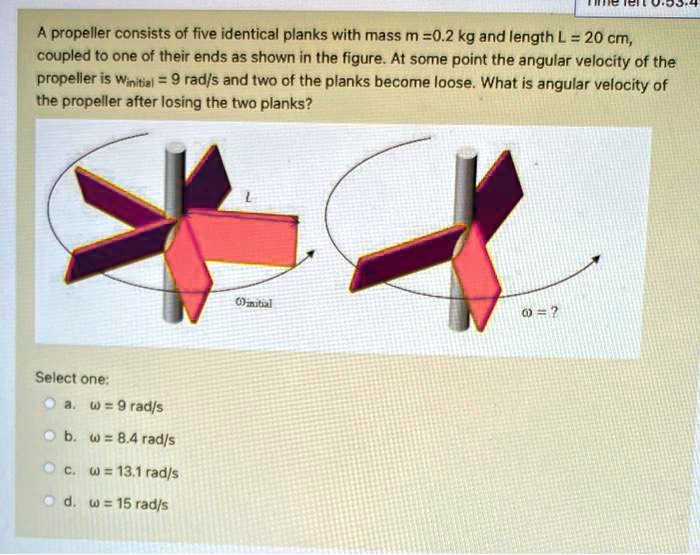 SOLVED: A propeller consists of five identical planks with mass m = 0.2 ...