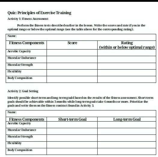 SOLVED Quiz Principles of Exercise Training Activity 1 Fitness