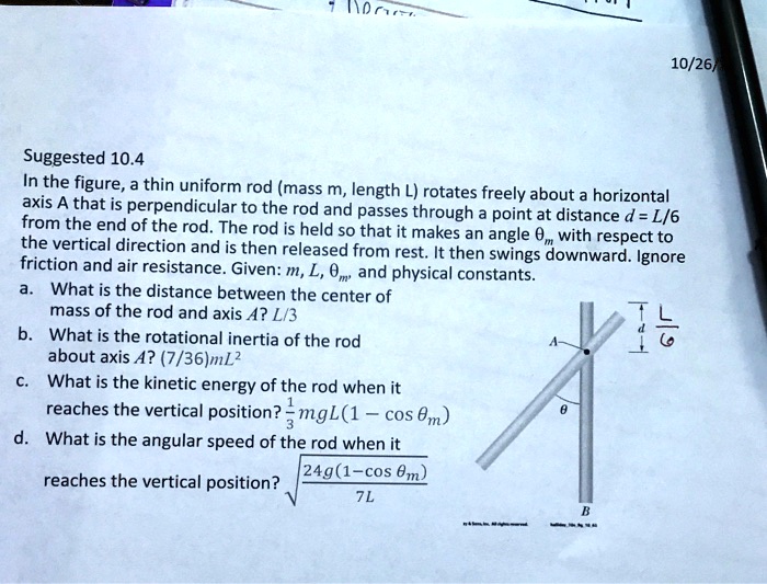 Solved 3 10 26} Suggested 10 4 In The Figure A Thin Uniform Rod Mass