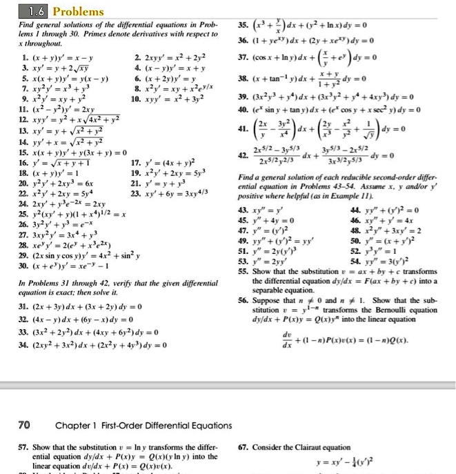 Solved 1 6 Problems Find General Solutions Of The Differential Equations In Pnob Icu Through 30 Primes Denote Derivatives With Respect Throughout X Zwy 2y7 T 2 16 J Ju 6t2 Zty Ei