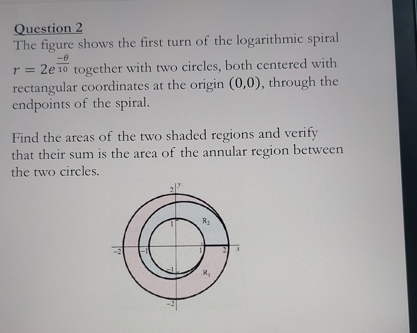 SOLVED: Question 2 The figure shows the first turn of the logarithmic ...