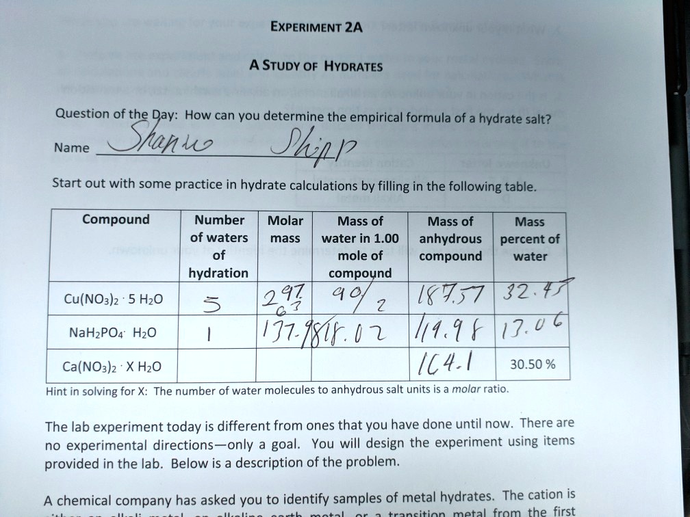 advance study assignment properties of hydrates